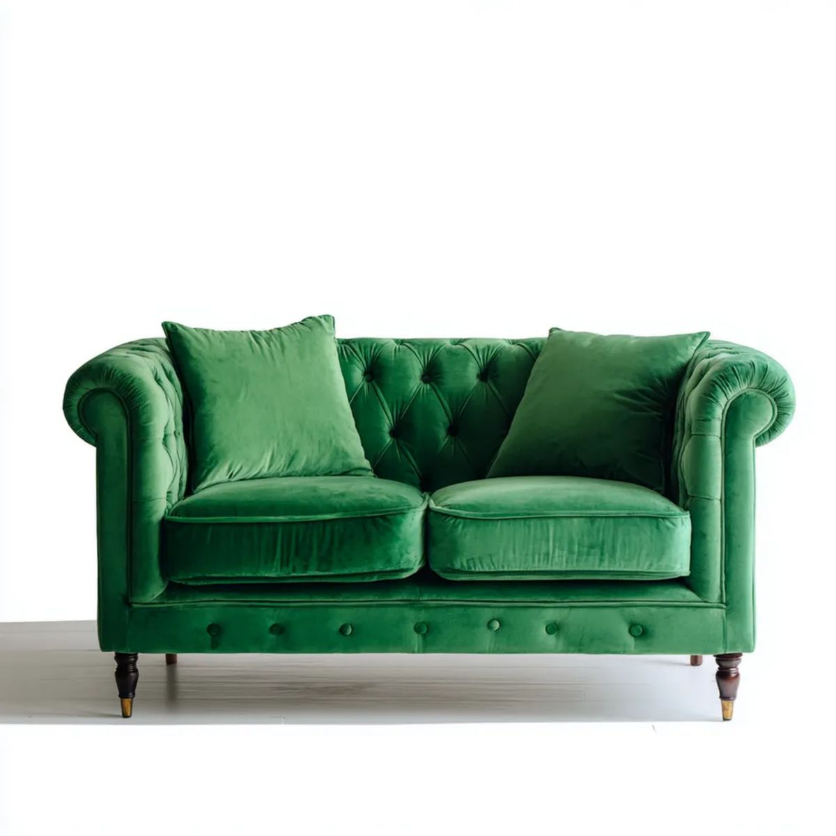 Dwuosobowa sofa Chesterfield z aksamitu poliestrowego, zielona, 160 x 90 x 78 cm