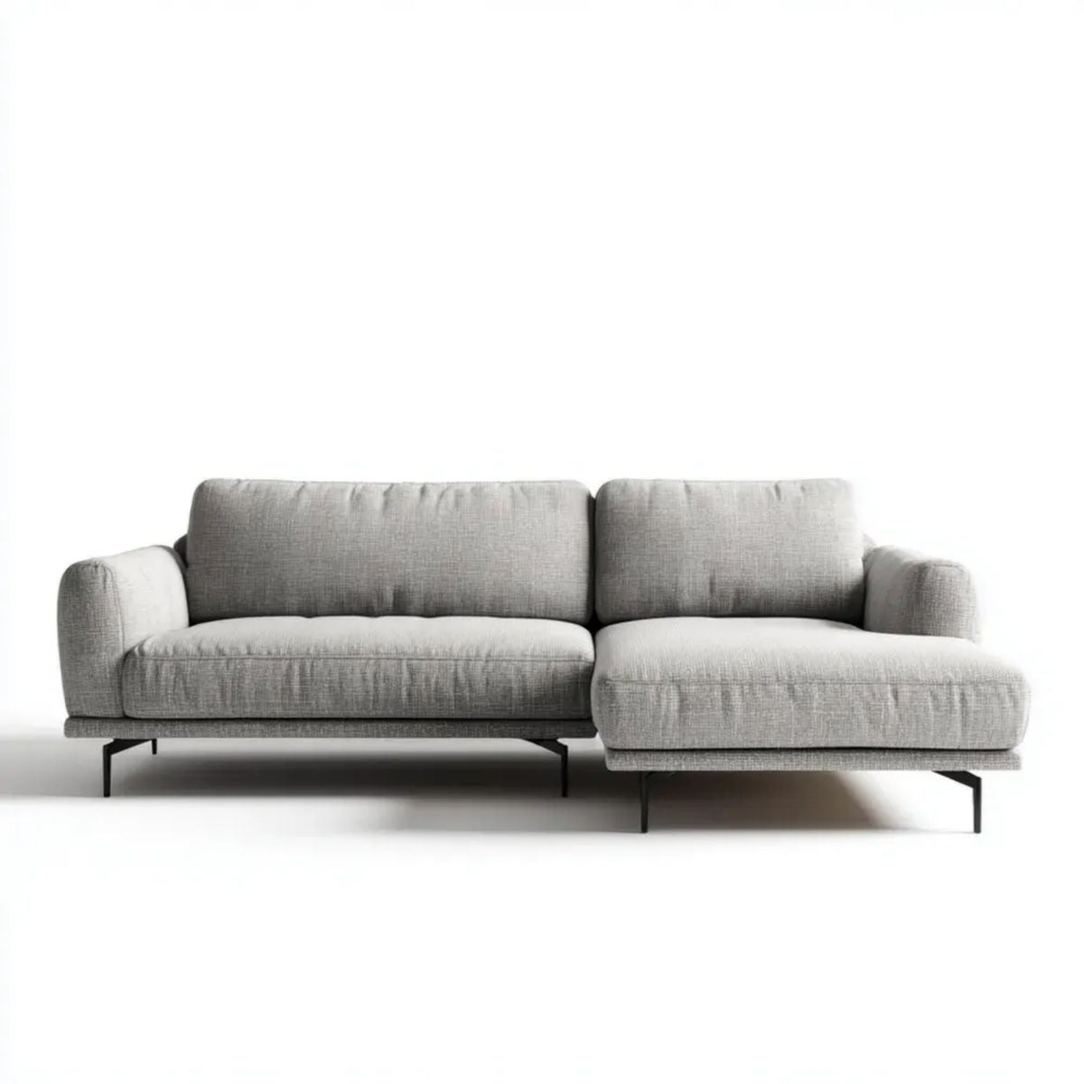 Szara sofa narożna z prawostronnym szezlongiem, tapicerka poliestrowa, 260 x 160 x 85 cm